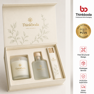 Custom Luxury Home Fragrance Gift Set Cream Rigid Cardboard Packaging